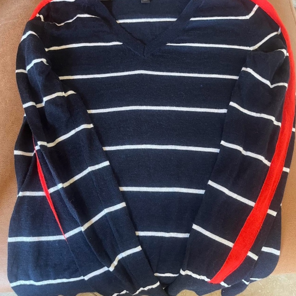 100% wool women’s Banana Republic striped blue, white, and red sweater